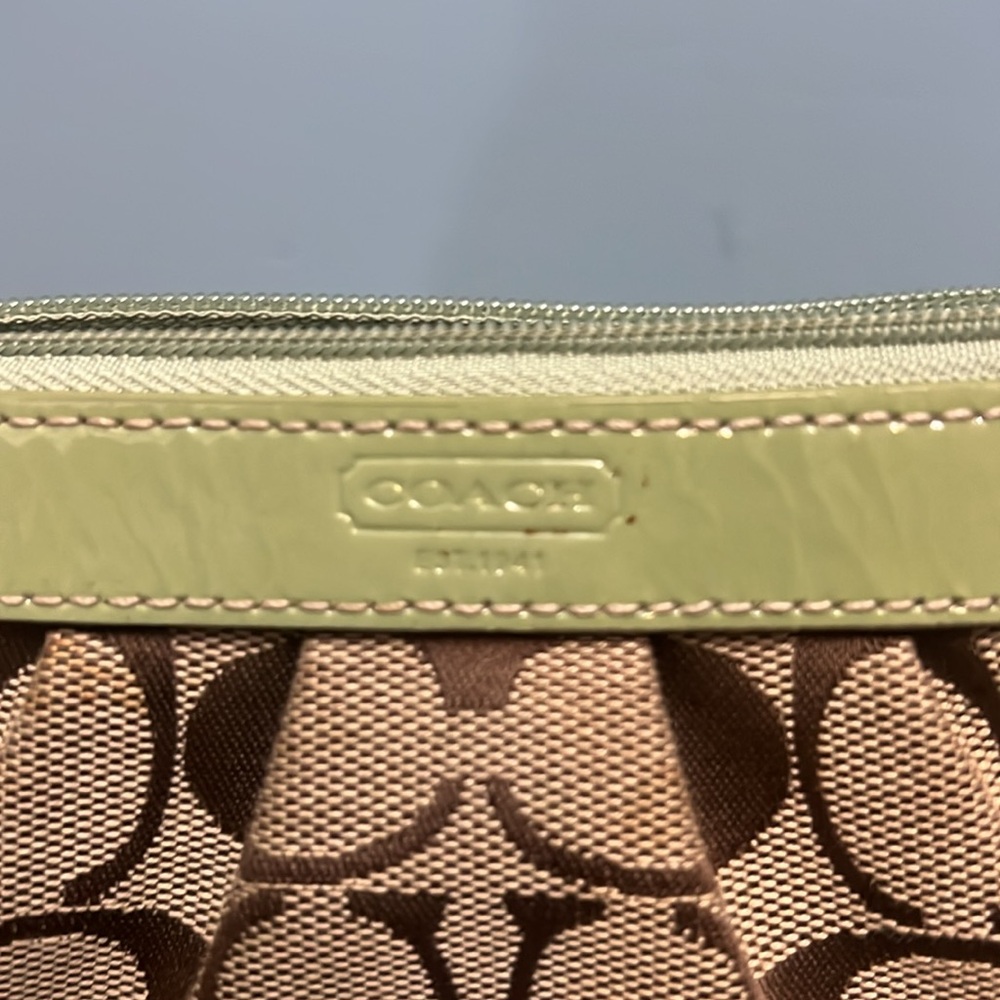 Coach signature brown, green leather trim wristlet - Picture 15 of 15